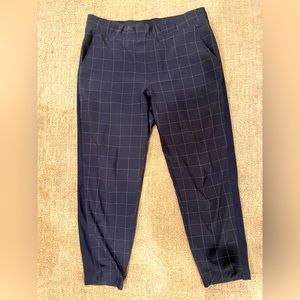 Athleta Brooklyn Texture 12P pant, navy with windowpane.